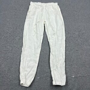 IXIMO Pants Women's Small White 100% Linen Summer Coastal Drawstring Joggers